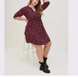 NEW TORRID Zip Front Shirt Dress Stretch Challis Heart Print